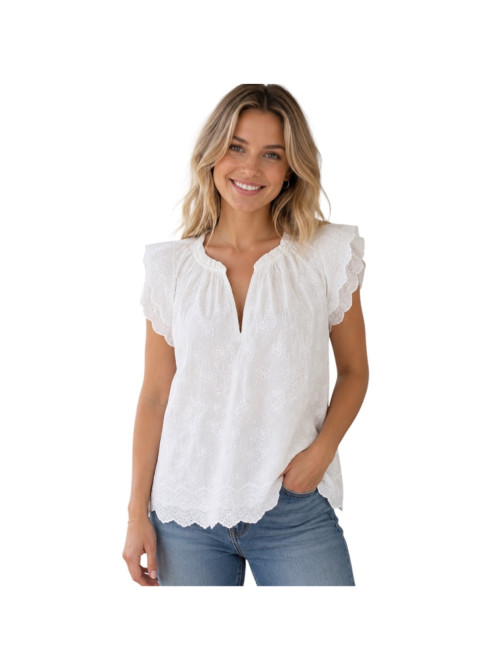 Vineyard Vines Adare Eyelet Top White Cap Women’s Large NWT Embroidered Flutter